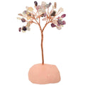 Copacel 10-11 cm din cristale naturale Fluorit cu baza de Cuart Roz cu 6 ramuri și 54 mini pietre semiprețioase - Echilibru si armonie
