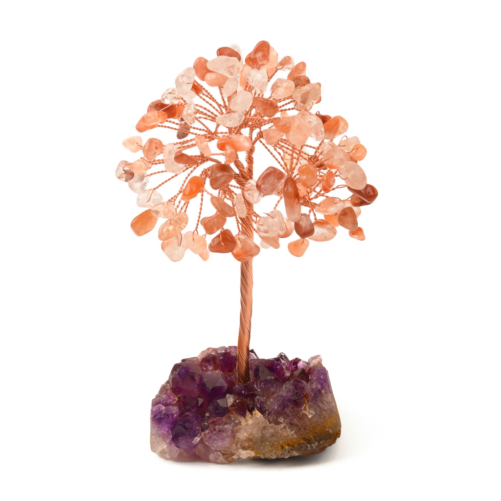 Copacel 12-13 cm cu 108 pietre naturale semipretioase Agat Rosu pe baza de Ametist cluster
