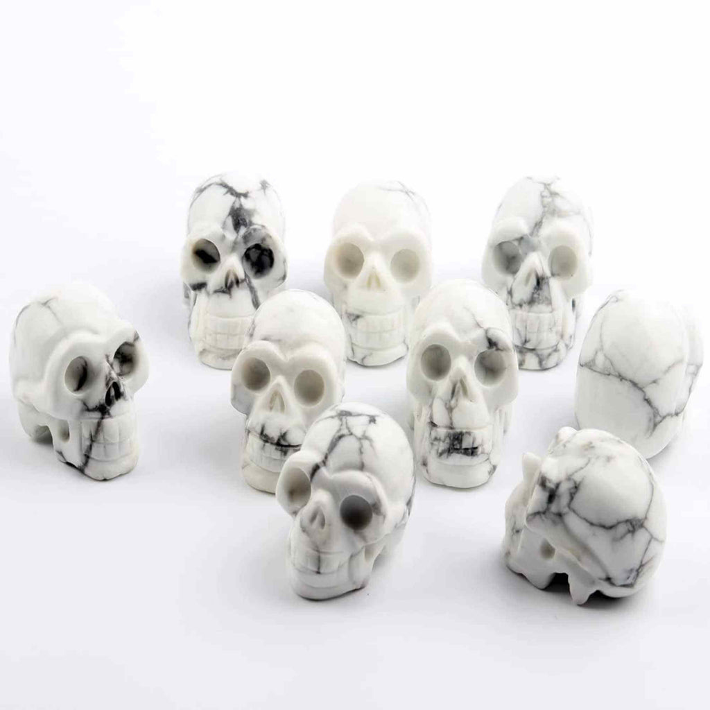 Craniu 5 cm sculptat manual din cristal de Turcoaz Alb piatra semipretioasa vindecatoare Figurina artistica pentru decor de Halloween, decoratiune pentru biroul de acasa