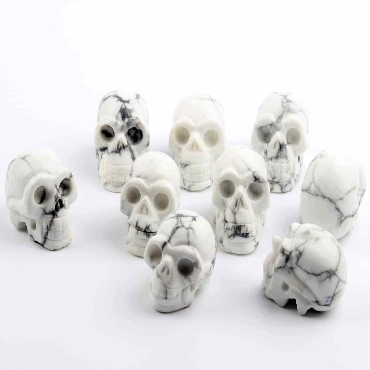 Craniu 5 cm sculptat manual din cristal de Turcoaz Alb piatra semipretioasa vindecatoare Figurina artistica pentru decor de Halloween, decoratiune pentru biroul de acasa