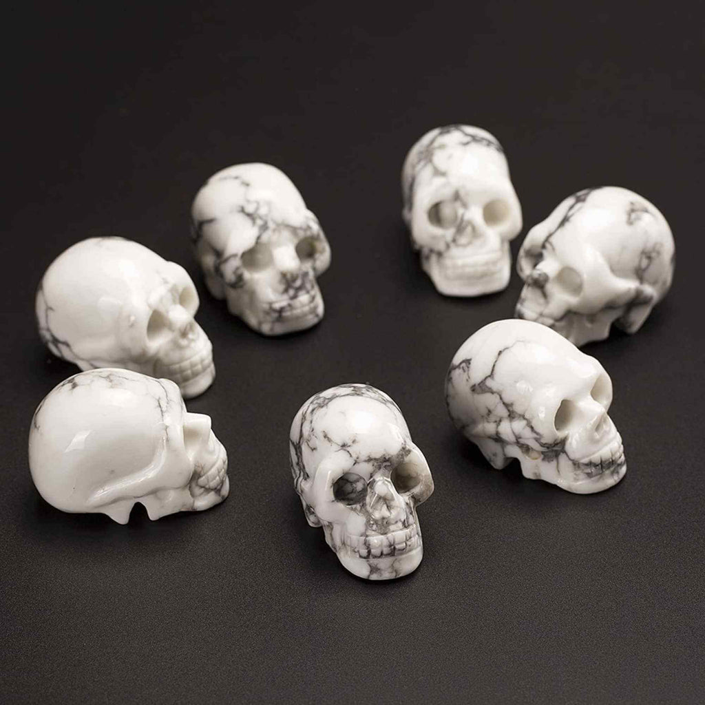 Craniu 5 cm sculptat manual din cristal de Turcoaz Alb piatra semipretioasa vindecatoare Figurina artistica pentru decor de Halloween, decoratiune pentru biroul de acasa