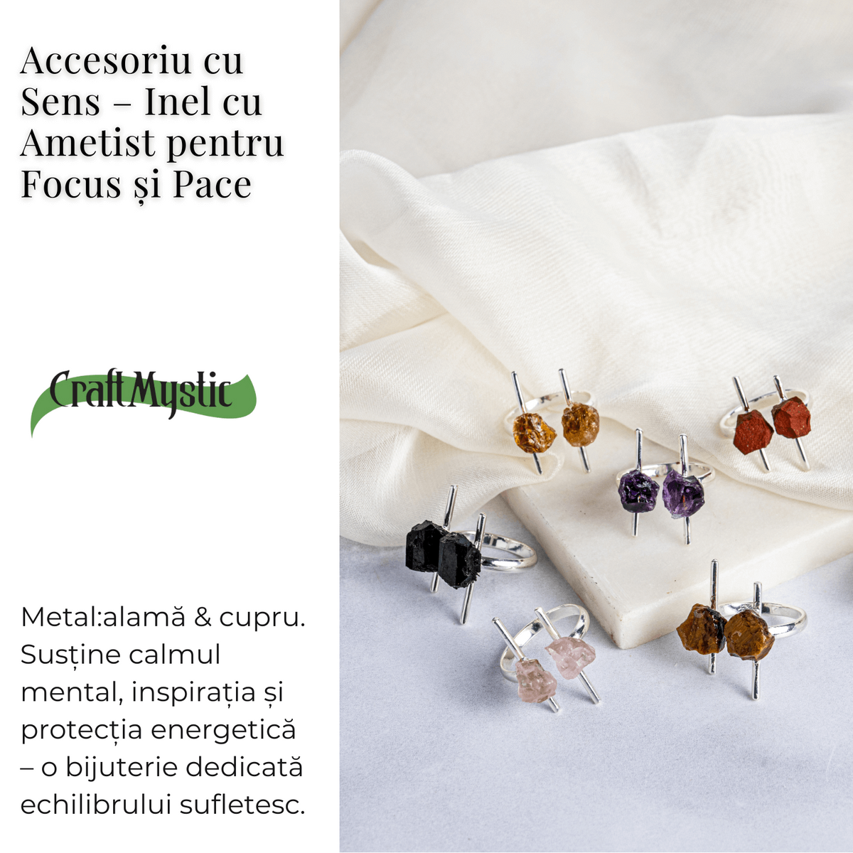 Accesoriu cu sens – Inel cu ametist dublu tija argintiu pentru focus si pace