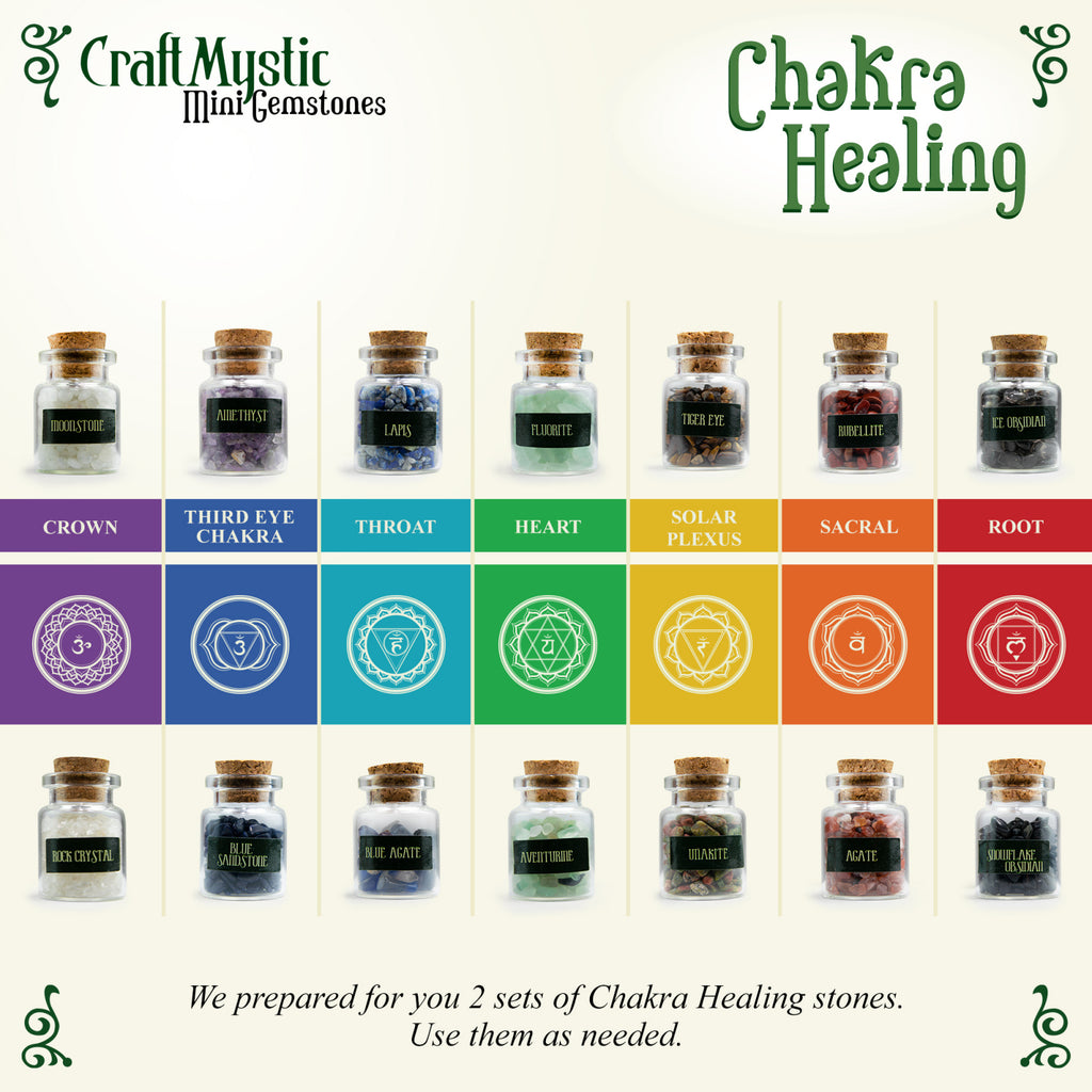 Set 21 Sticlute cu Mini Cristale si Pietre Naturale pentru Ritualuri Magice si Meditatie