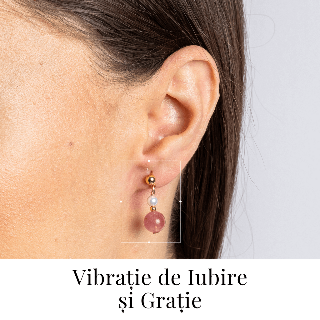 Vibratie de Iubire si Gratie – Cercei cu Perla si Cristal Capsuna
