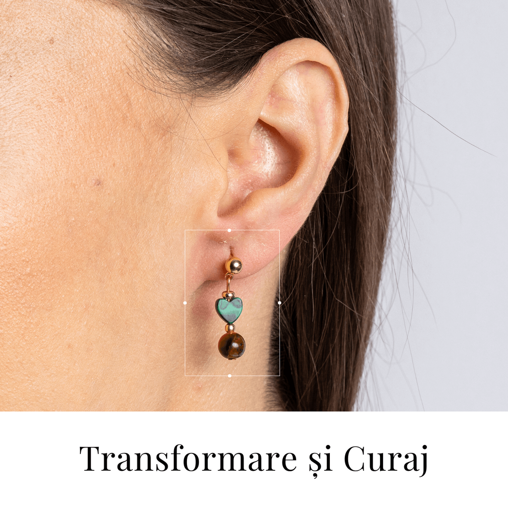 Transformare si Curaj – Cercei cu Malachit Sintetic si Ochi de Tigru