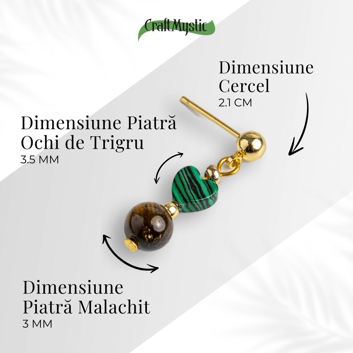Transformare si Curaj – Cercei cu Malachit Sintetic si Ochi de Tigru