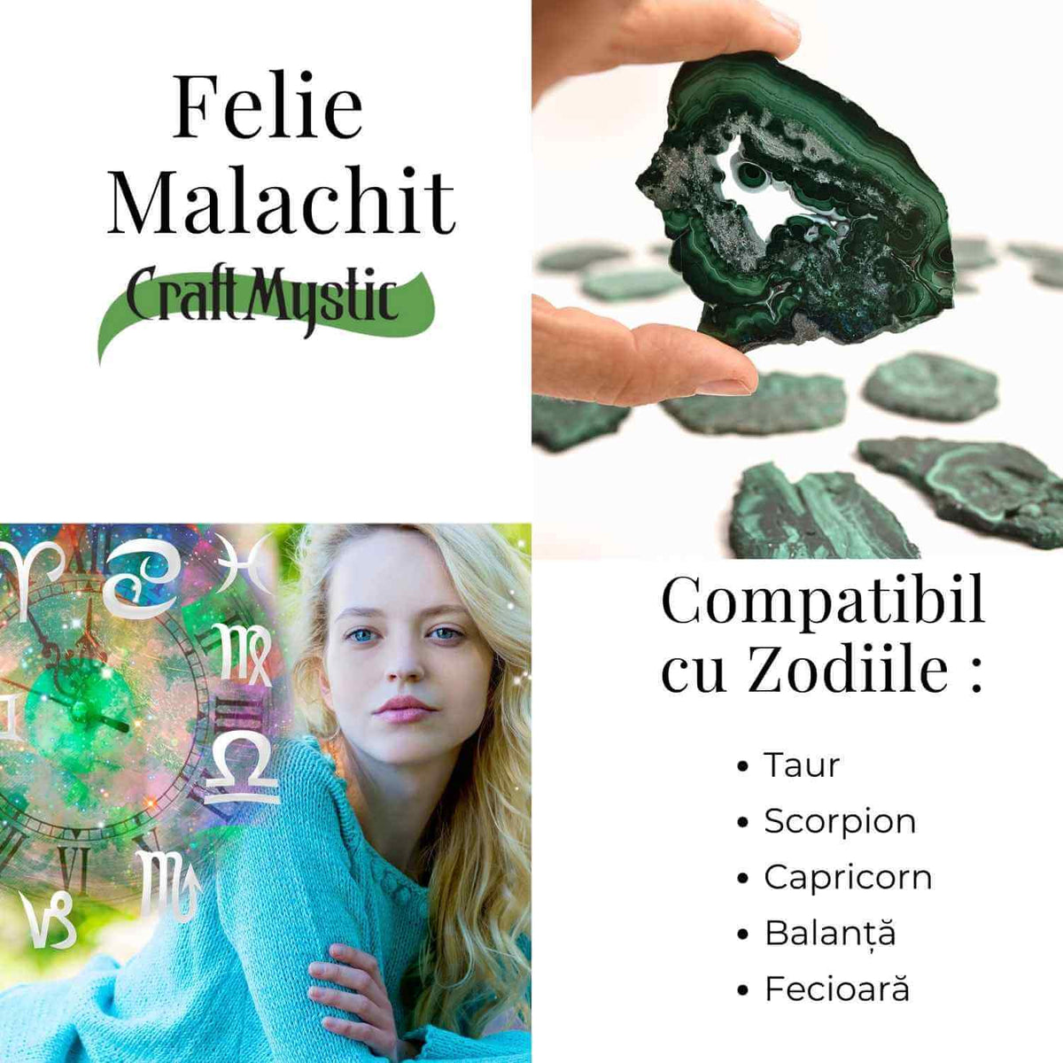 Felie Malachit Natural 9-10 cm- Vindecare si Echilibru Energetic/ Felie Malachit 9-10 cm 95-105 grame