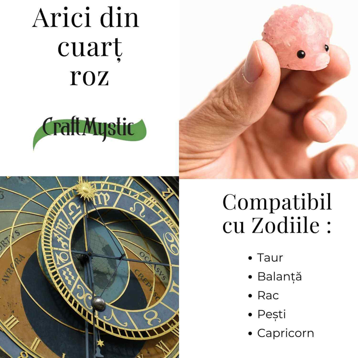 Figurina arici din Cuart Roz 4 cm – Vindecare emotionala si iubire
