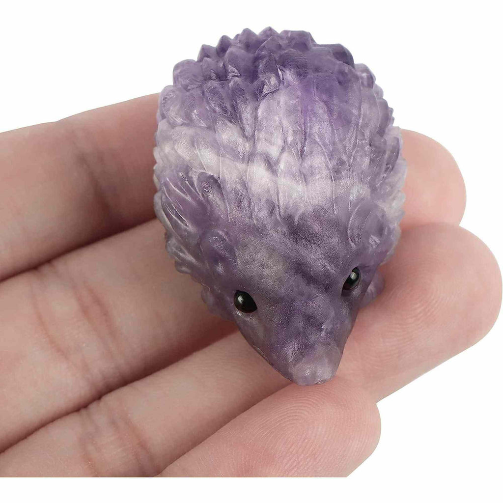 Figurina arici 4cm de cristal semipretios Ametist -Sculptata manual pentru Reiki, decoratiuni interioare