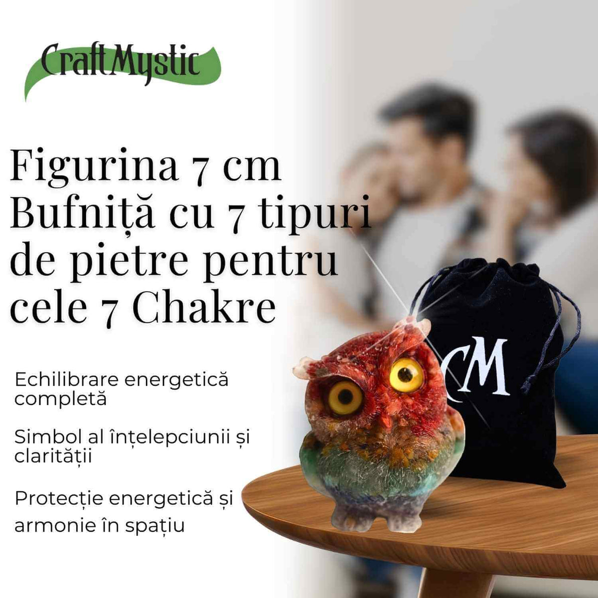Figurina Bufnita 7 Chakre din Pietre Naturale, Armonie si Echilibru