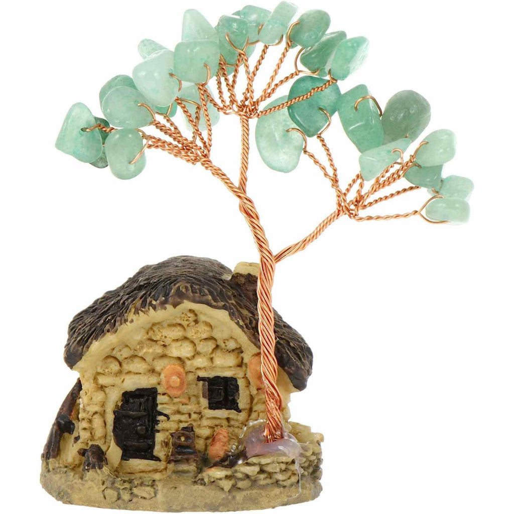 Figurina casuta cu ramuri din cristale naturale Aventurin Verde - Decoratiune interior sau exterior, pentru casa, birou, acvariu