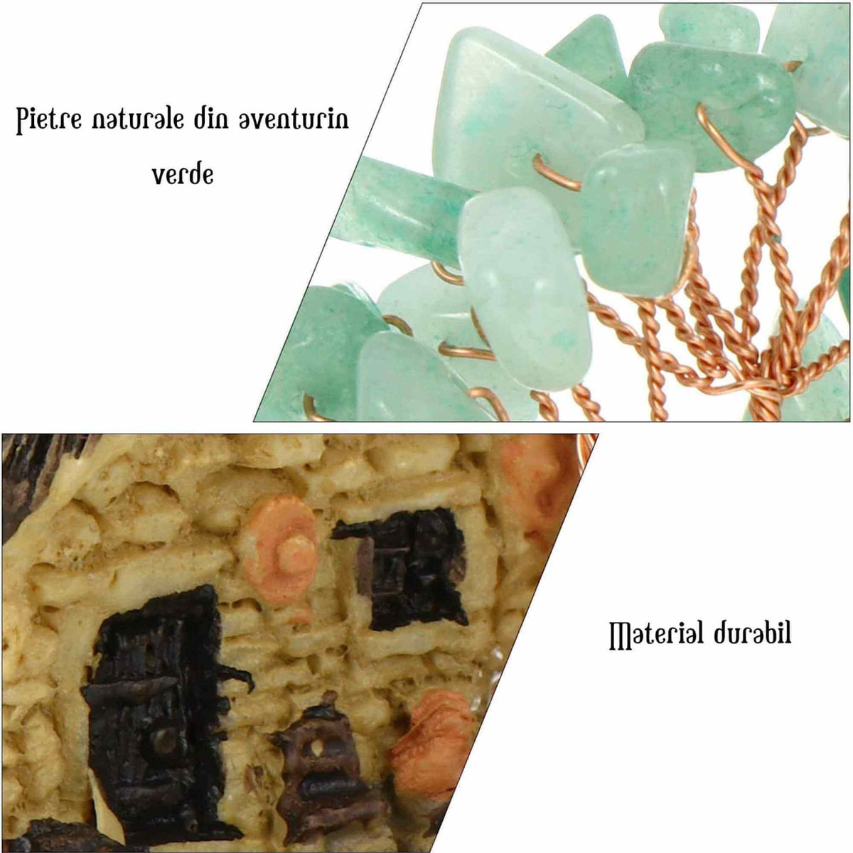 Figurina casuta cu ramuri din cristale naturale Aventurin Verde