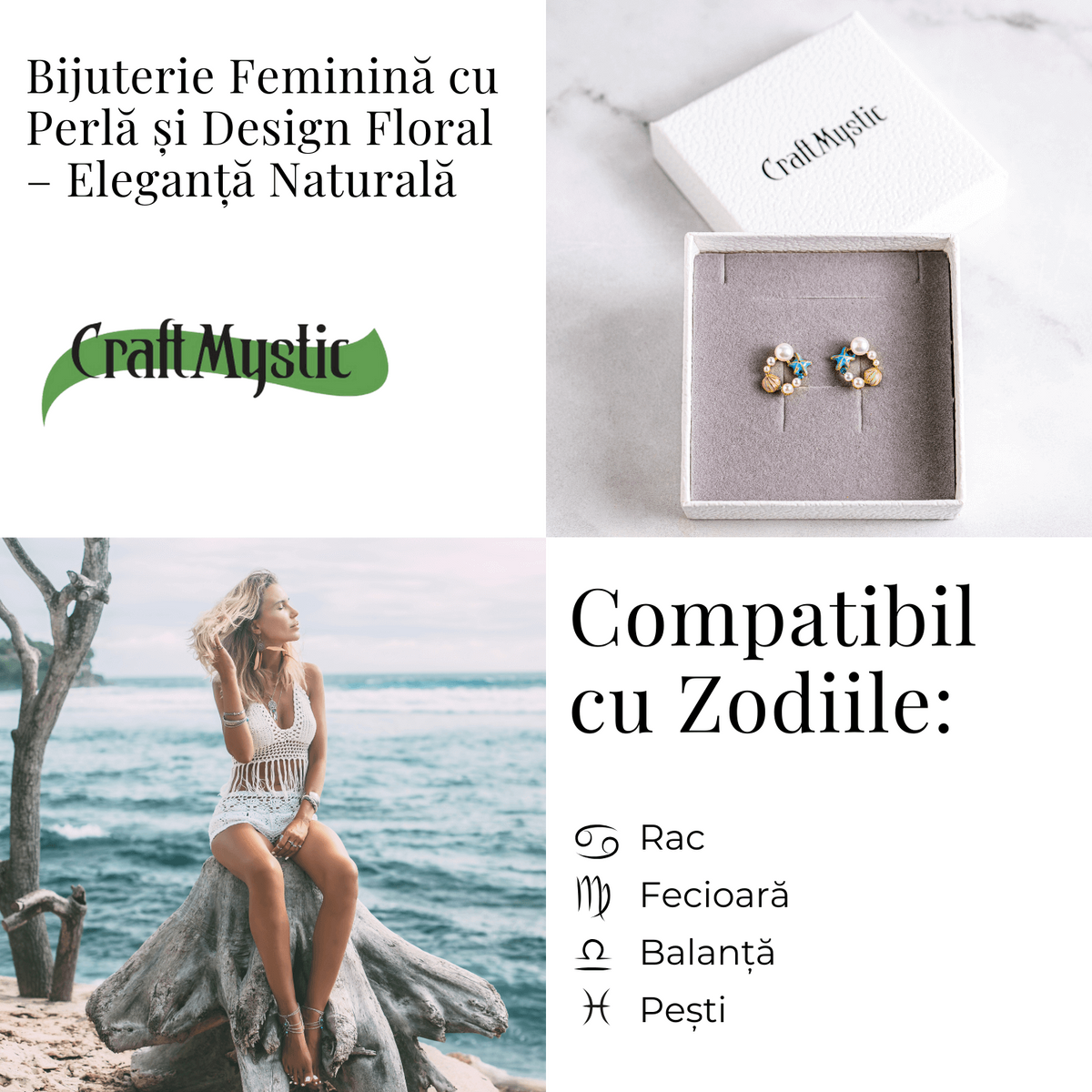 Spirit liber – Cercei Ocean cu perla naturala si detalii marine
