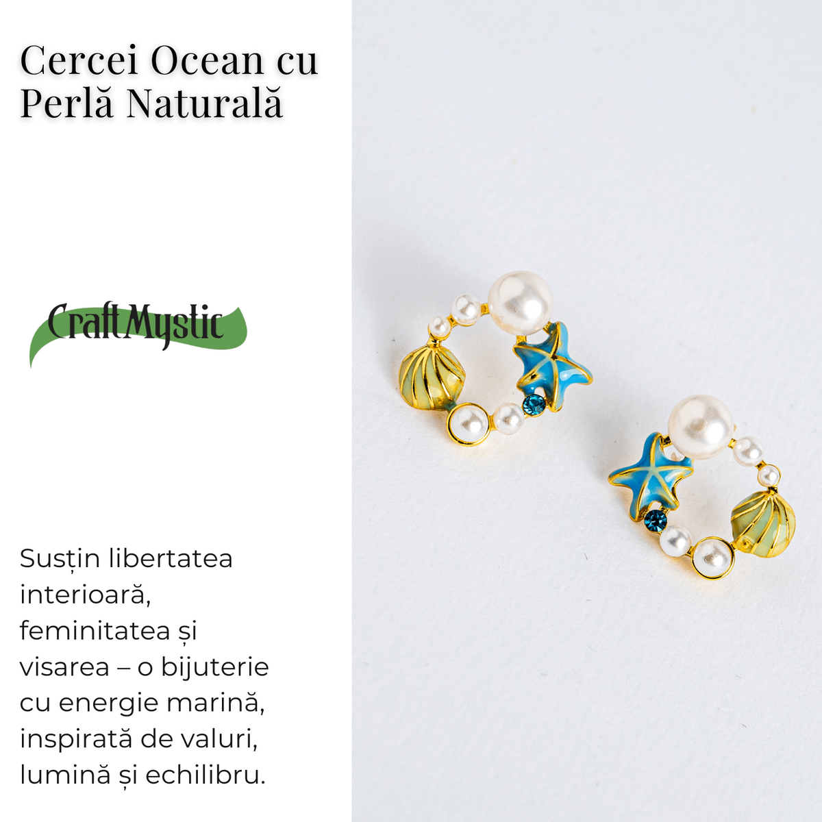 Spirit liber – Cercei Ocean cu perla naturala si detalii marine
