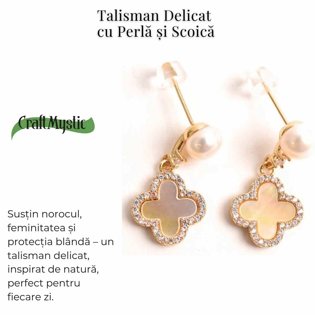 Talisman delicat cu perla si scoica – Cercei norocosi pentru fiecare zi