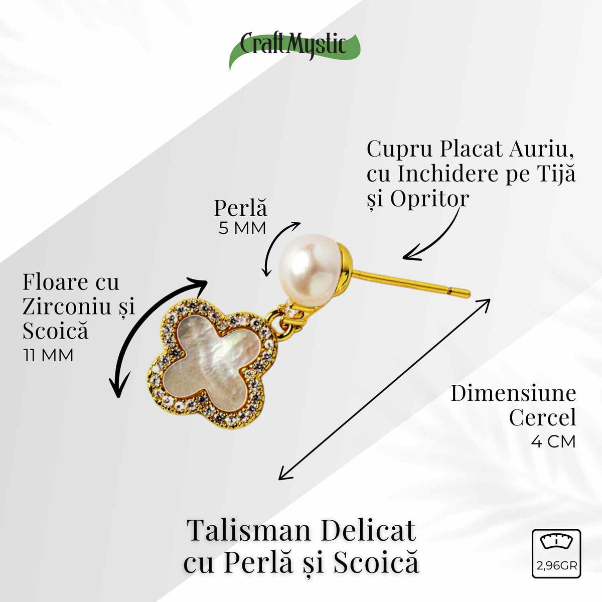 Talisman delicat cu perla si scoica – Cercei norocosi pentru fiecare zi