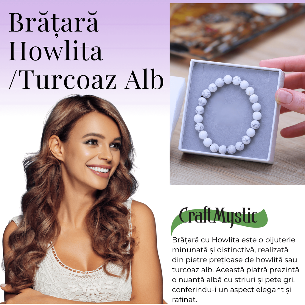 Bratara Elastica cu Margele Naturale de 8mm din Howlita