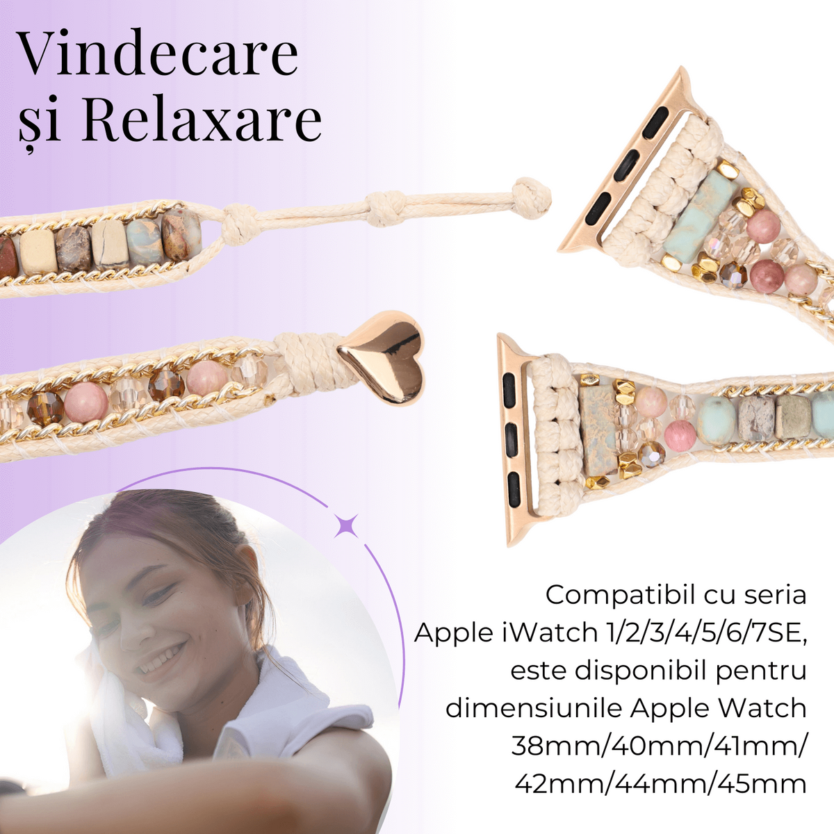 Bratara Boho cu Margele si Pietre Naturale, Compatibila Cureaua Apple Watch