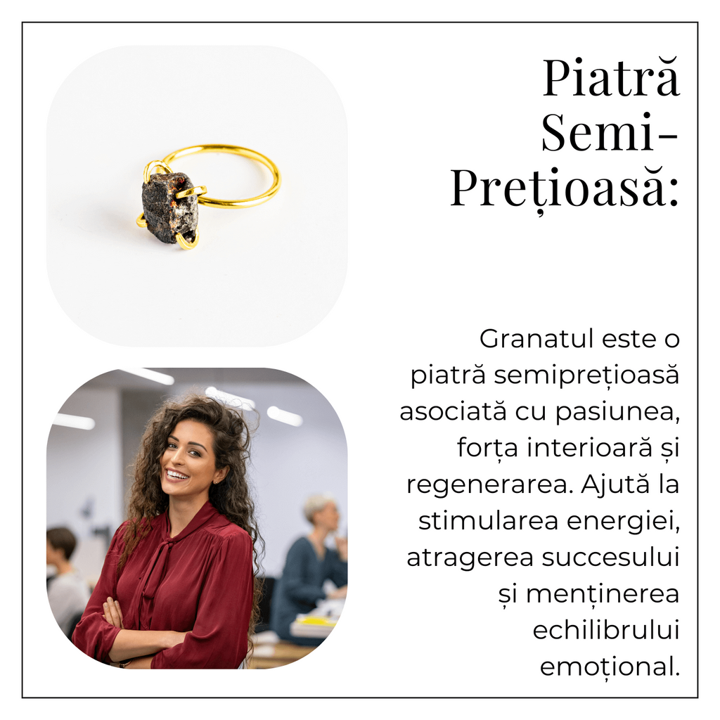 Inel Ajustabil Auriu cu Granat Brut - Putere si Energie Pozitiva