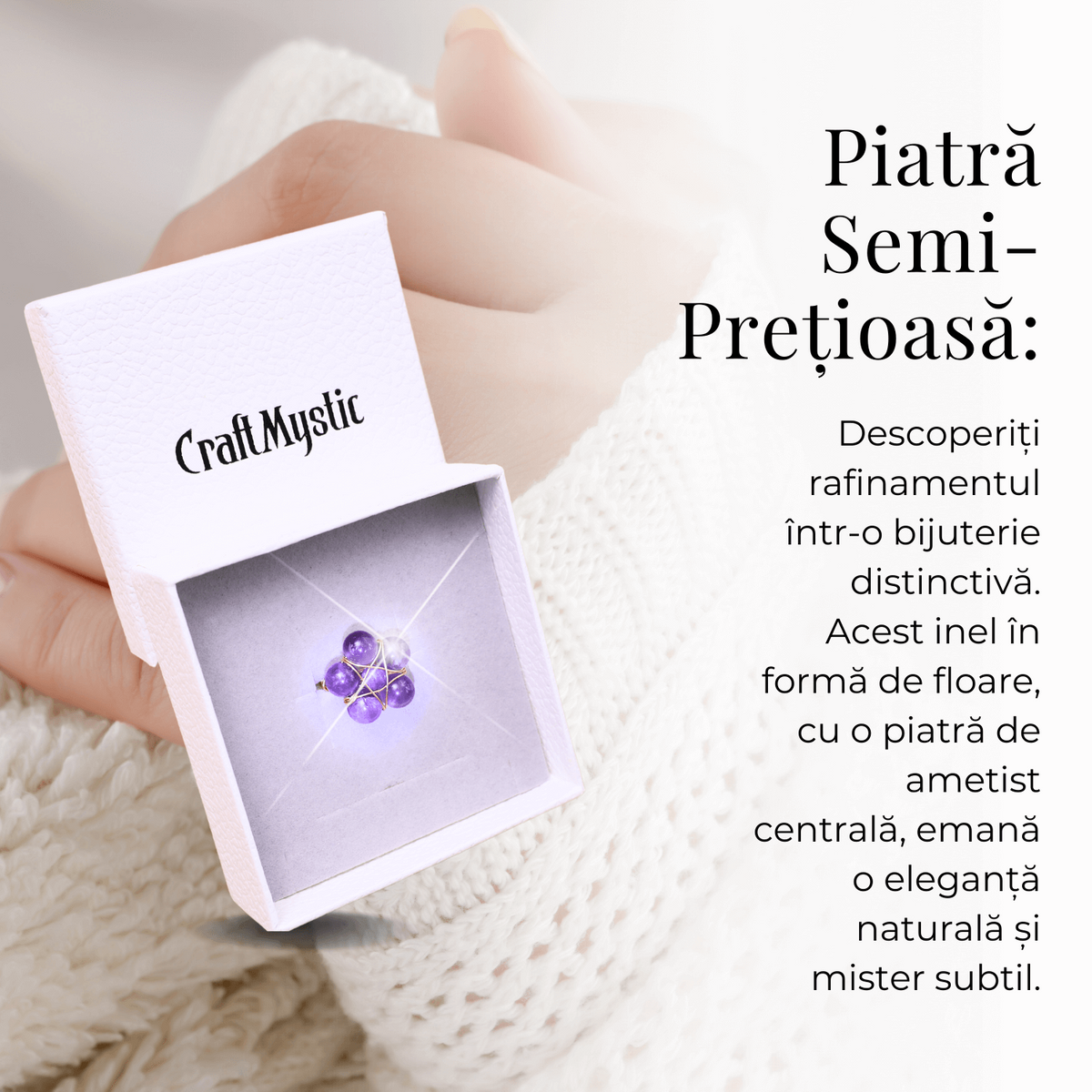 Inel Auriu cu Design Floral din Ametist