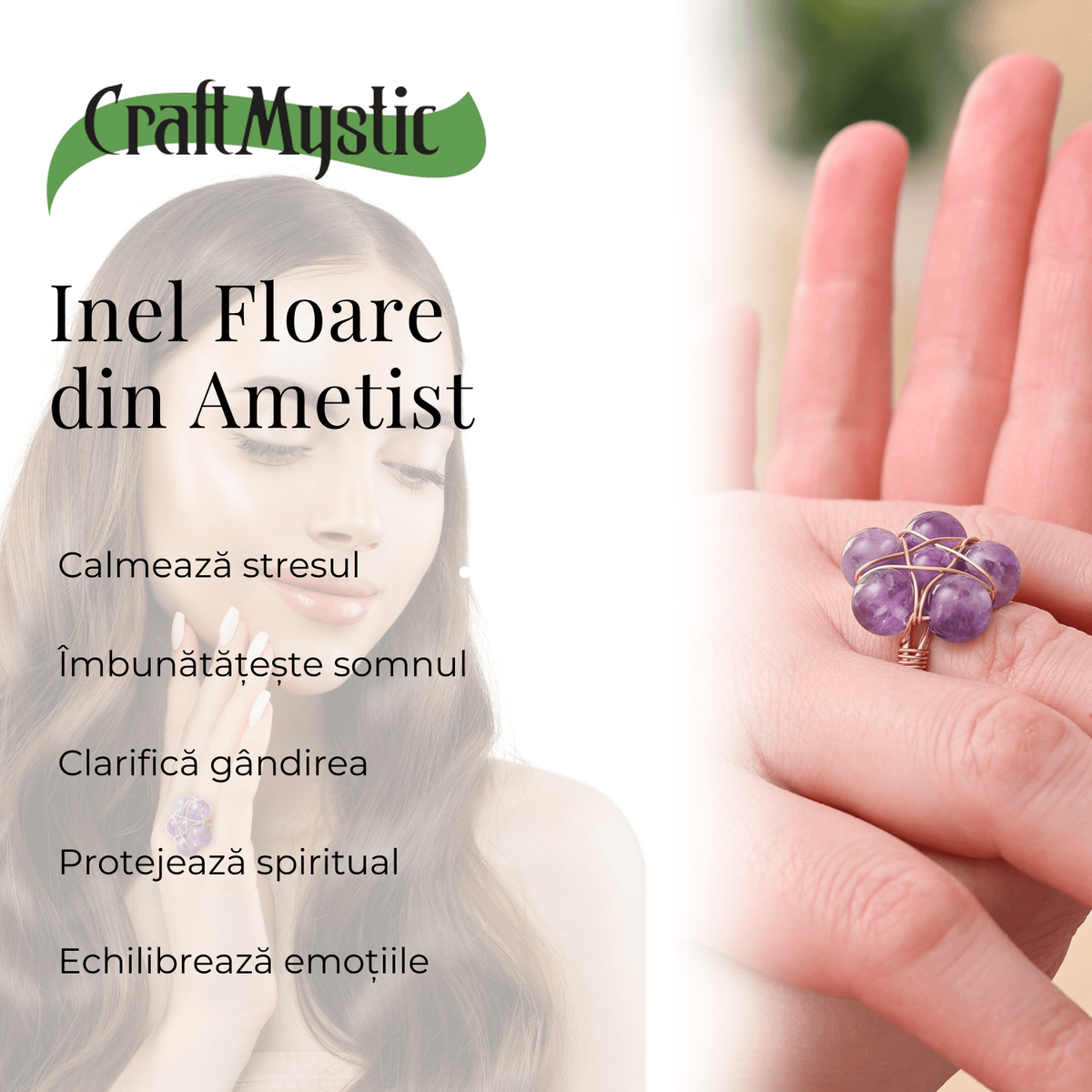 Inel Auriu cu Design Floral din Ametist
