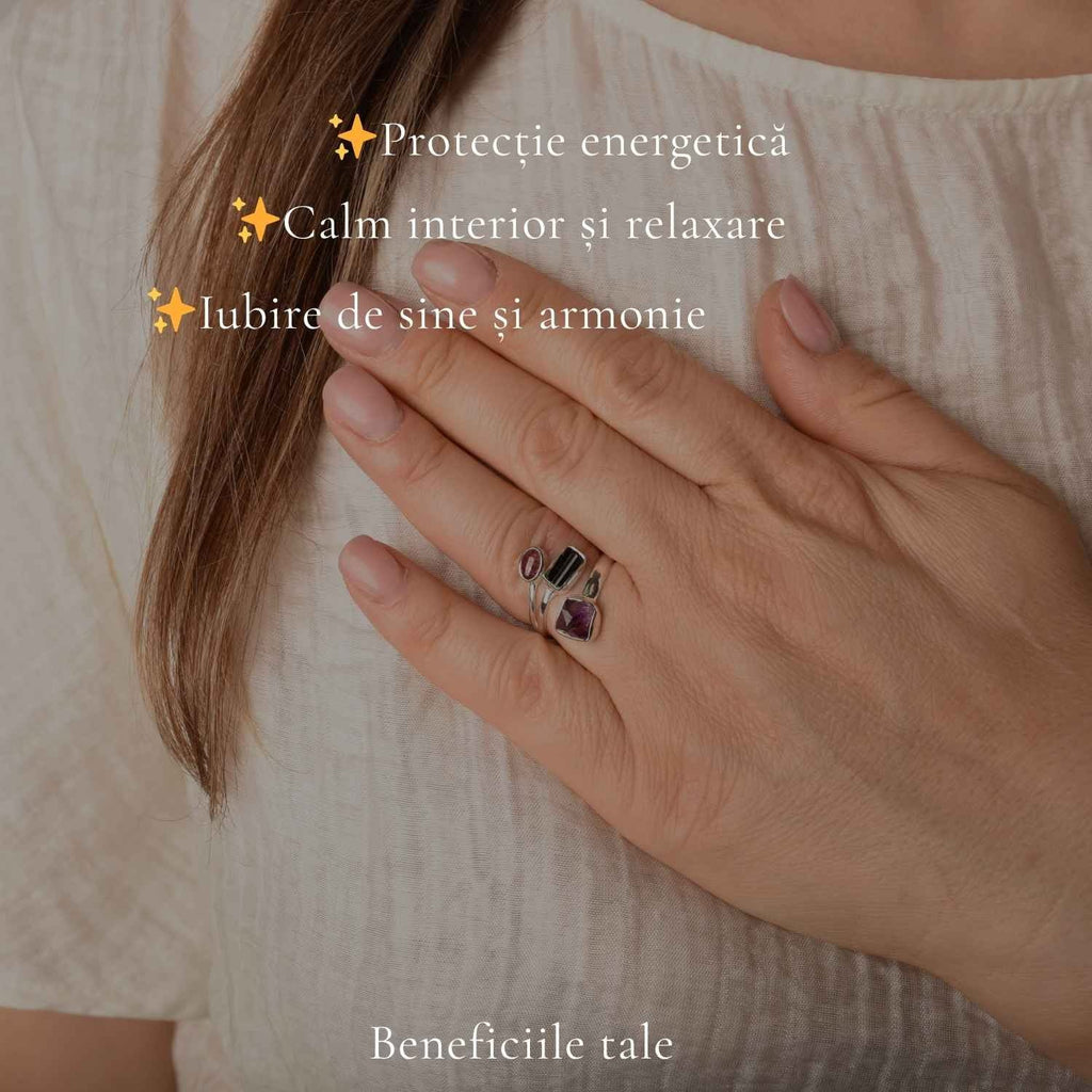 Inel cu Turmalină Neagră și Ametist – CraftMystic
