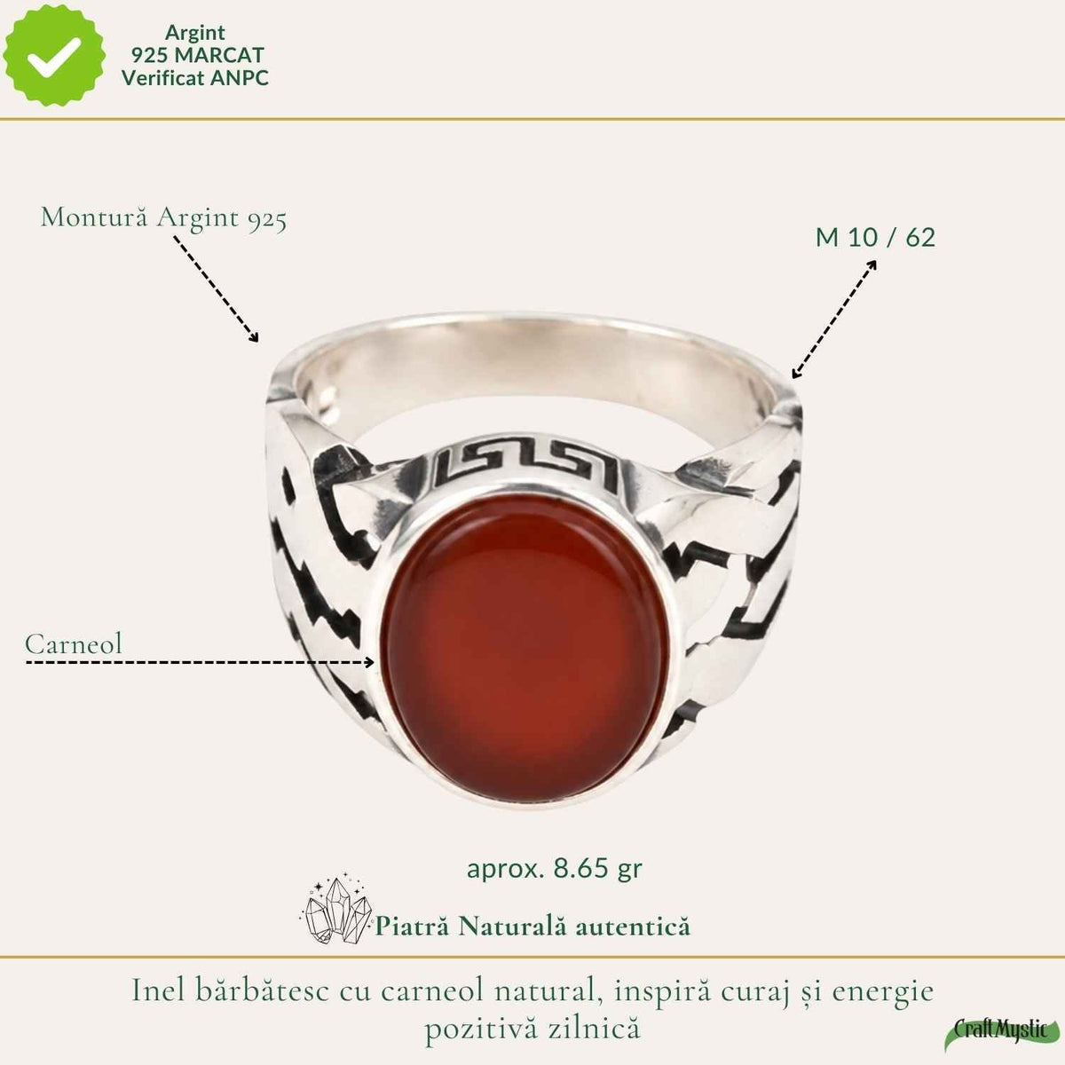 Inel cu Carneol, Argint 925 – CraftMystic