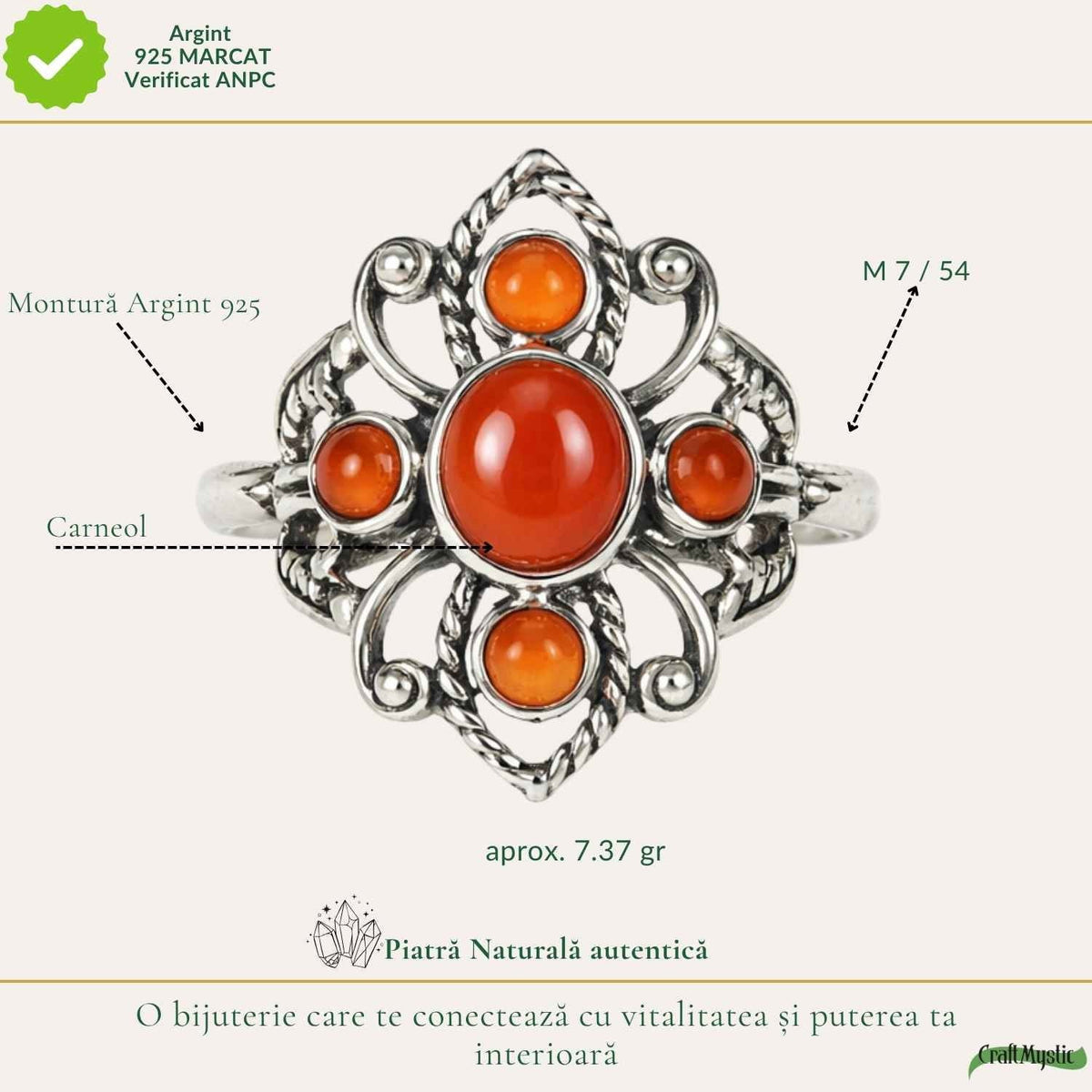 Inel cu Carneol, Argint 925 – CraftMystic