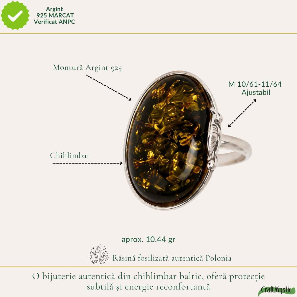 Inel cu Chihlimbar, Argint 925 – CraftMystic