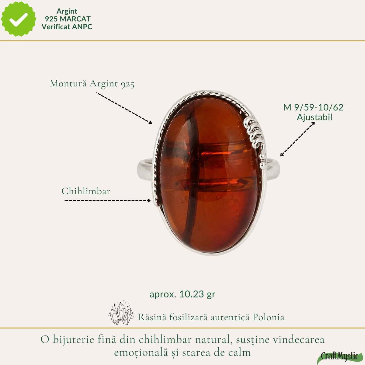 Inel cu Chihlimbar, Argint 925 – CraftMystic