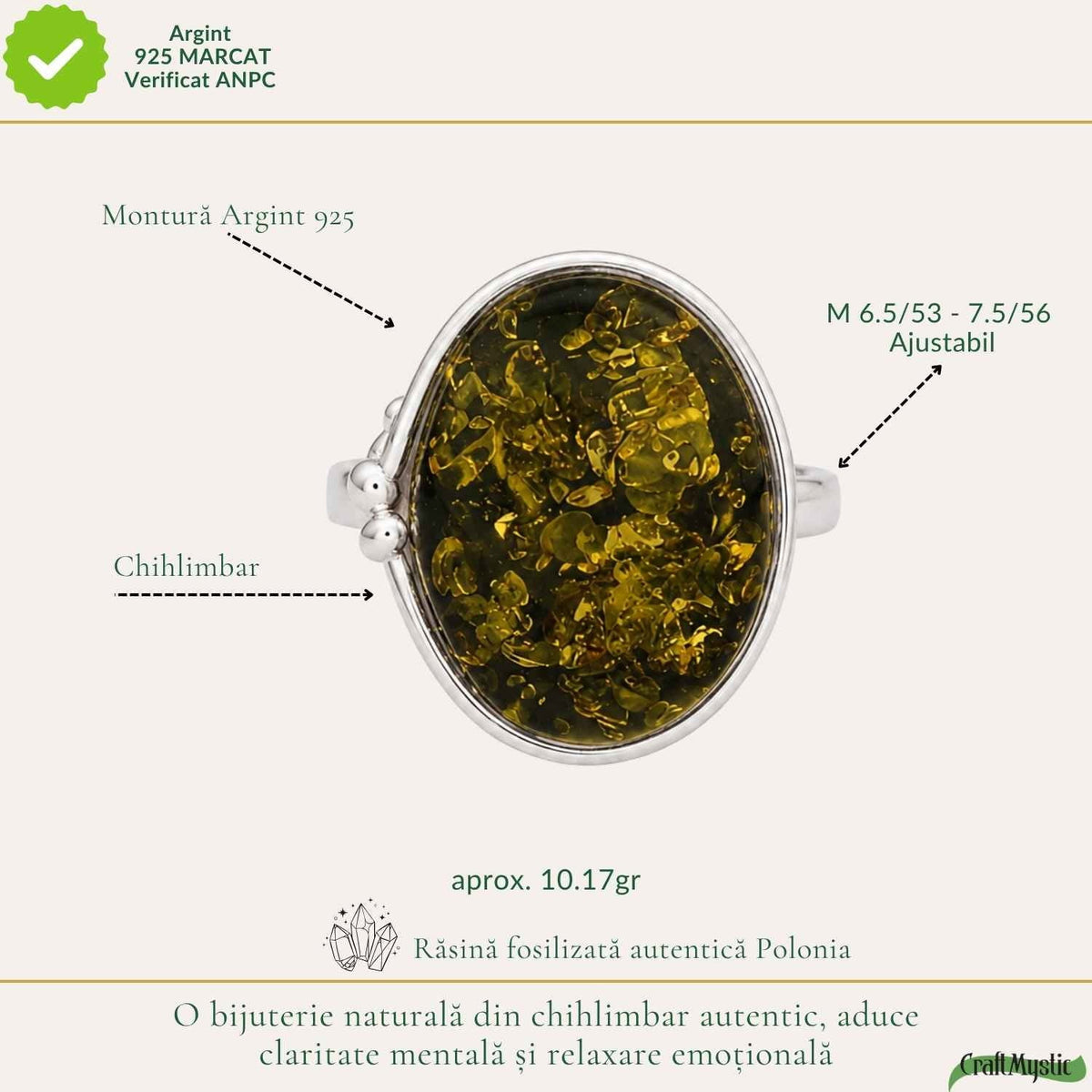 Inel cu Chihlimbar, Argint 925 – CraftMystic