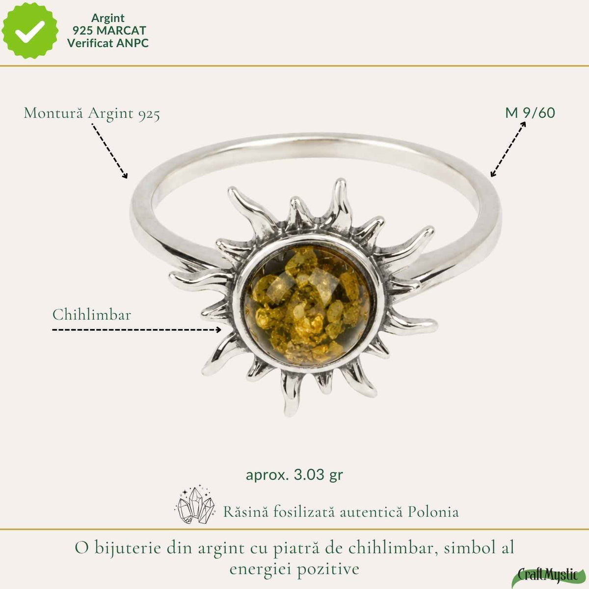 Inel cu Chihlimbar, Argint 925 – CraftMystic