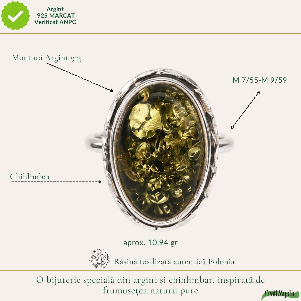 Inel cu Chihlimbar, Argint 925 – CraftMystic