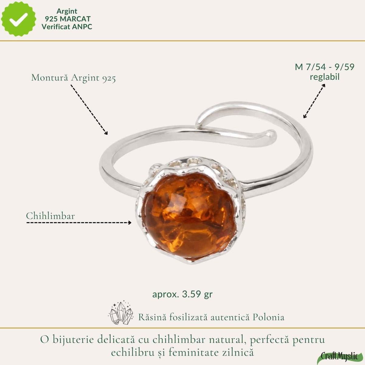 Inel cu Chihlimbar, Argint 925 – CraftMystic