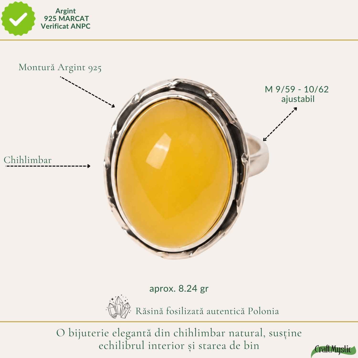 Inel cu Chihlimbar, Argint 925 – CraftMystic