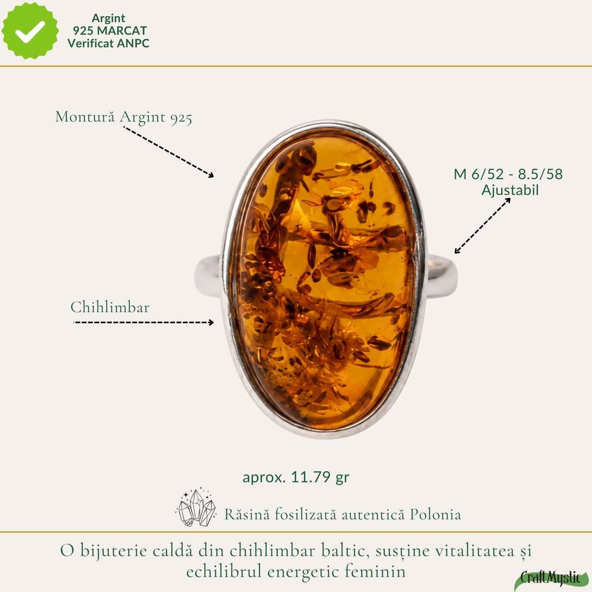 Inel cu Chihlimbar, Argint 925 – CraftMystic