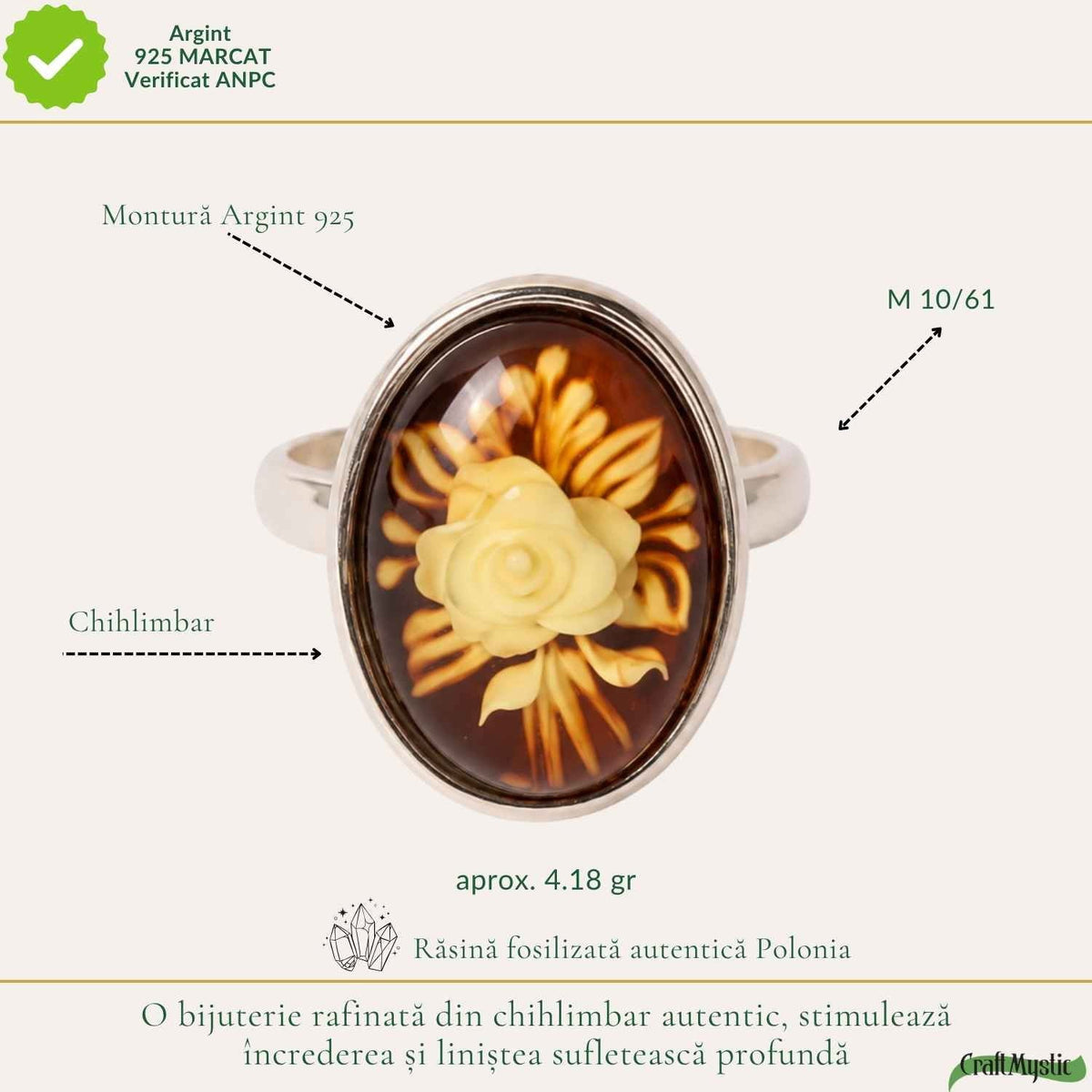 Inel cu Chihlimbar, Argint 925 – CraftMystic