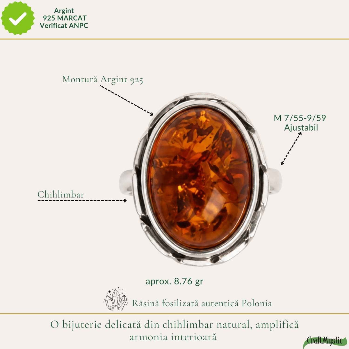 Inel cu Chihlimbar, Argint 925 – CraftMystic