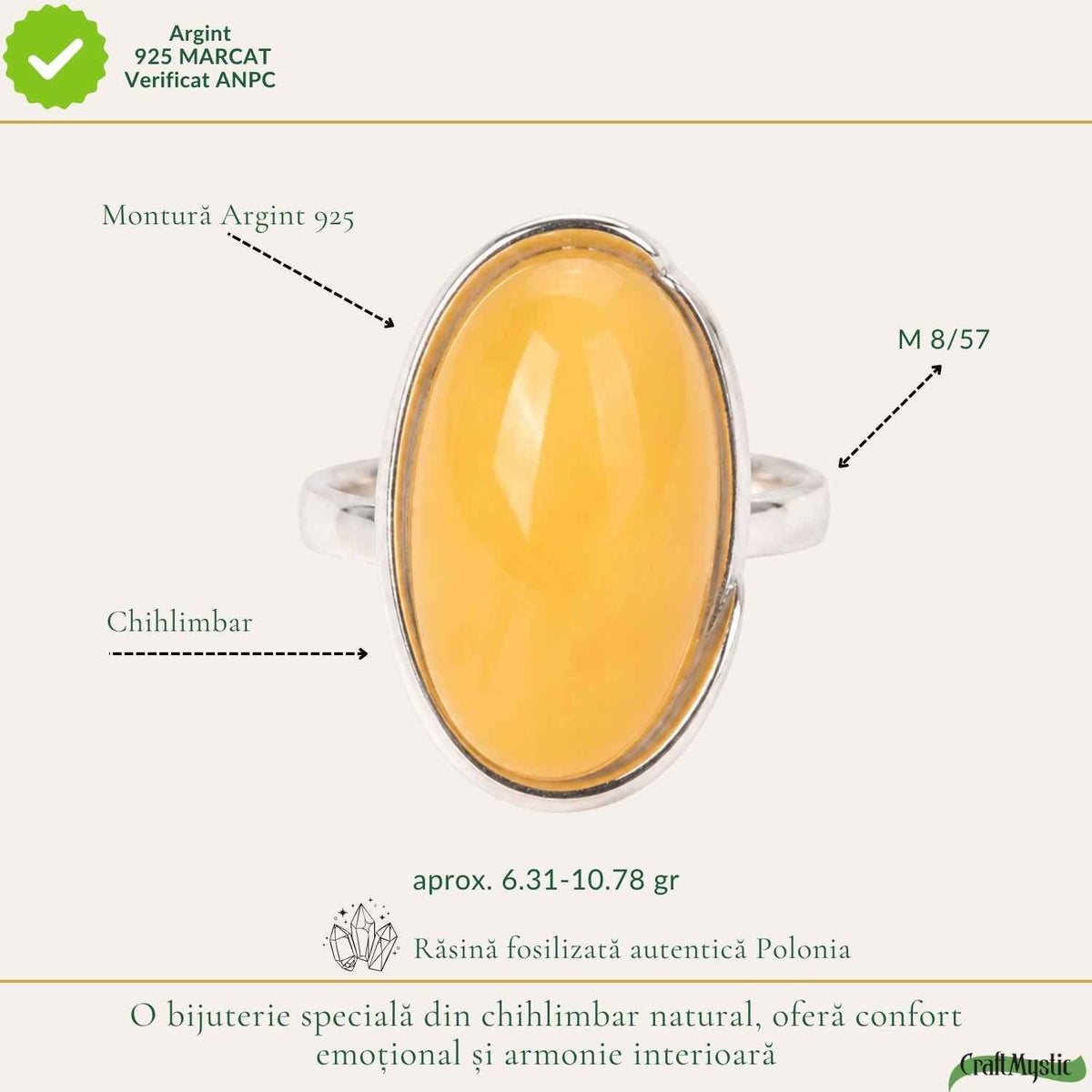 Inel cu Chihlimbar, Argint 925 – CraftMystic