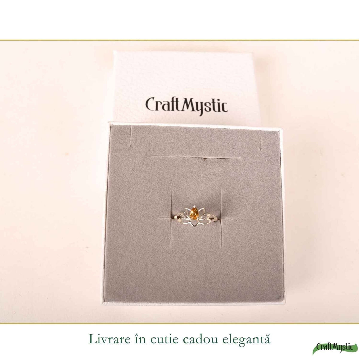 Inel argint 925 cu Citrin floare de lotus – prosperitate si energie pozitiva
