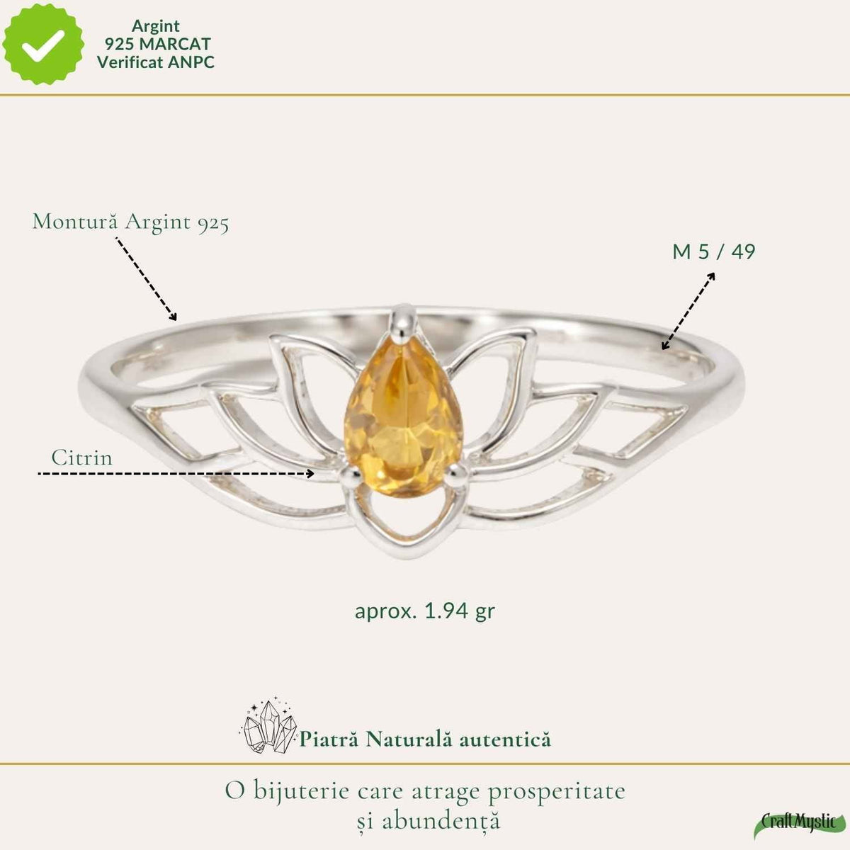 Inel cu Citrin, Argint 925 – CraftMystic