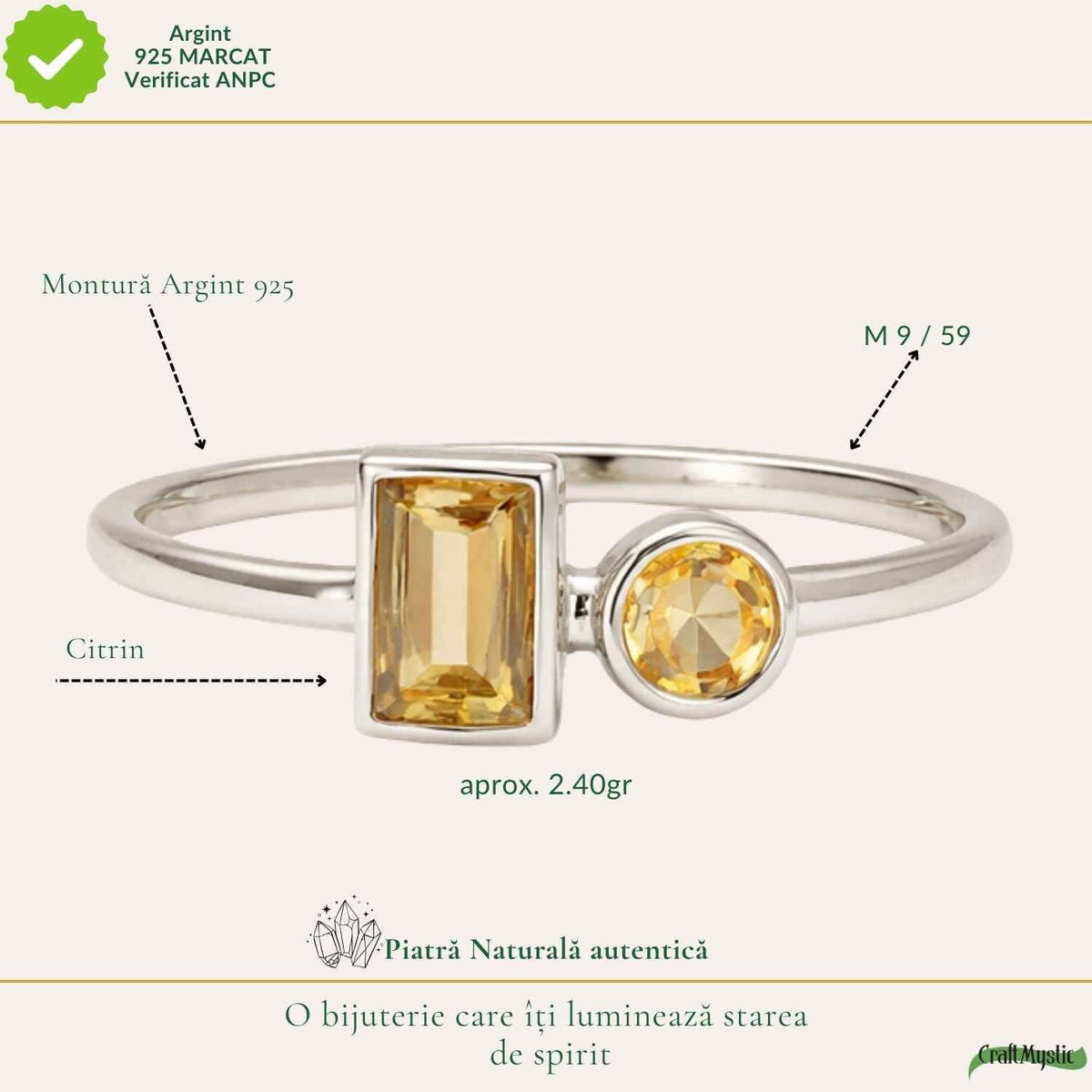 Inel cu Citrin, Argint 925 – CraftMystic