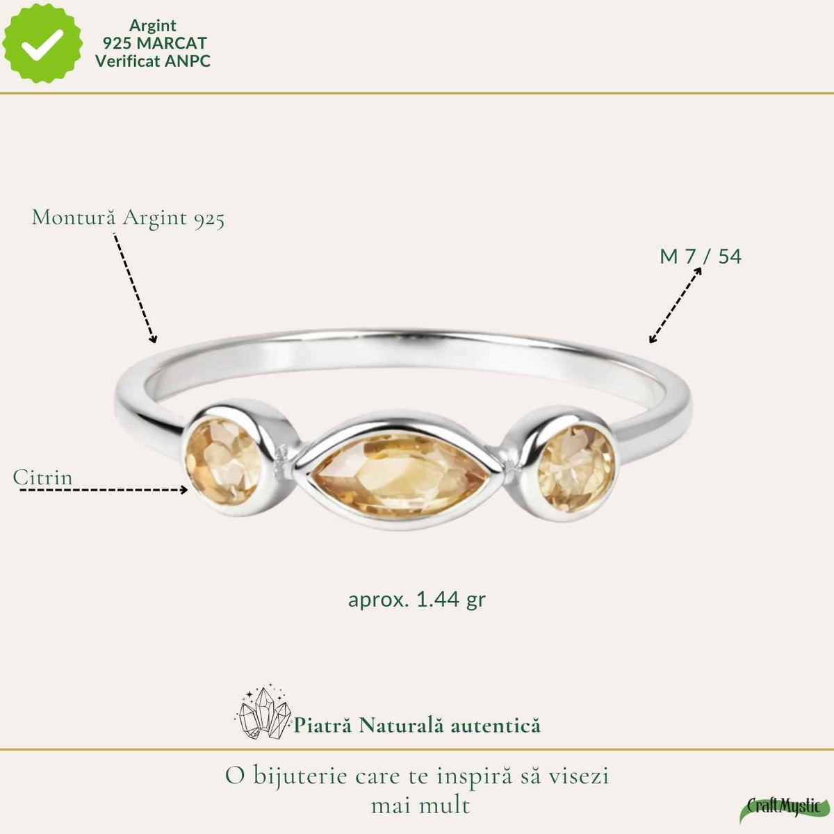 Inel cu Citrin, Argint 925 – CraftMystic