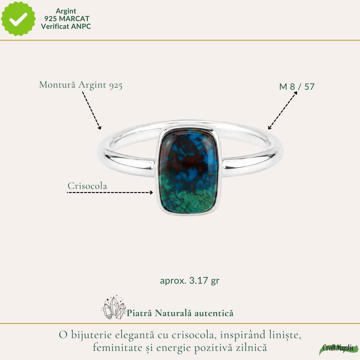 Inel cu Crisocol, Argint 925 – CraftMystic