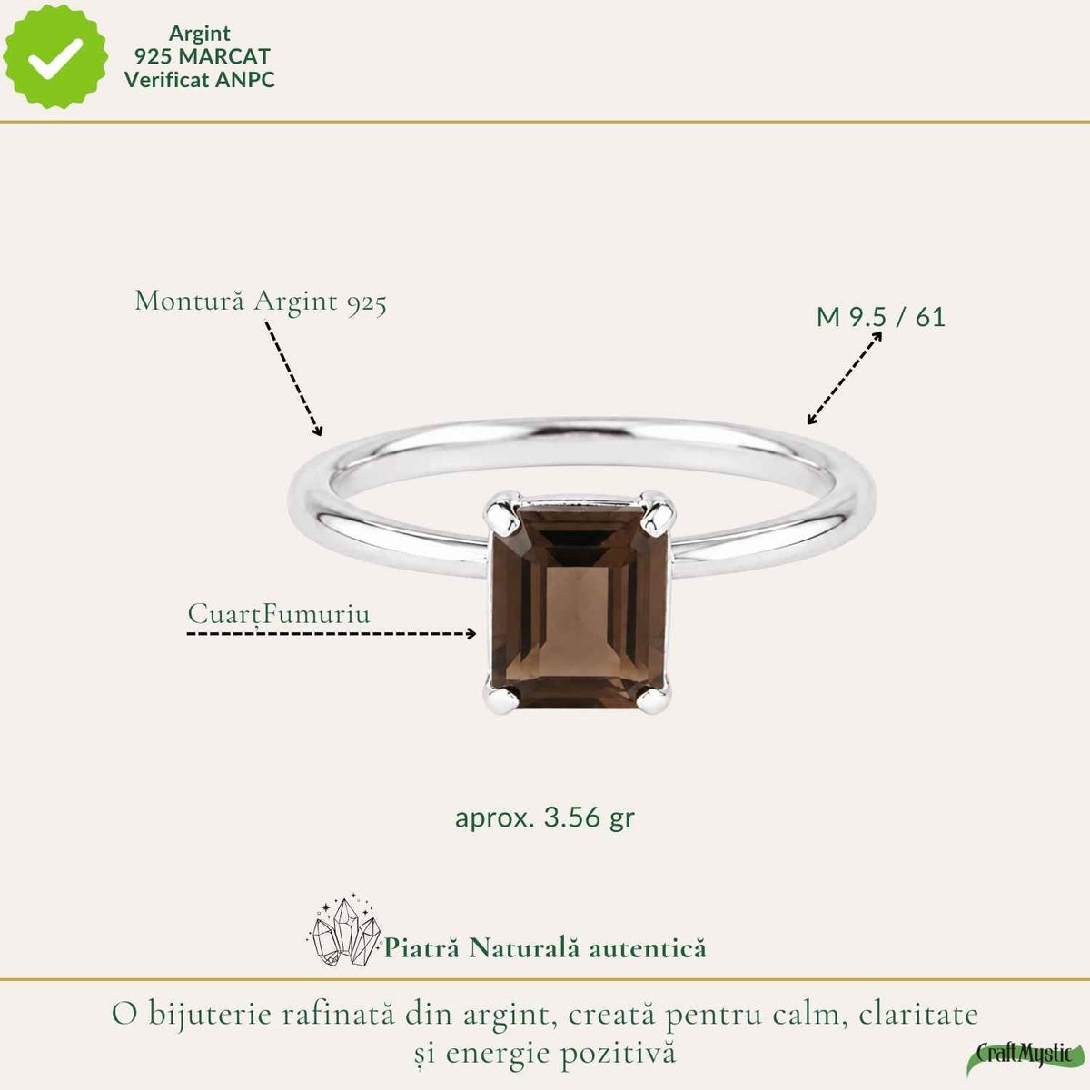 Inel cu Cuarț Fumuriu, Argint 925 – CraftMystic