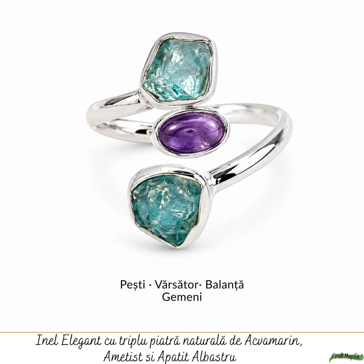 Inel cu Acvamarin, Ametist și alte cristale, Argint 925 – CraftMystic