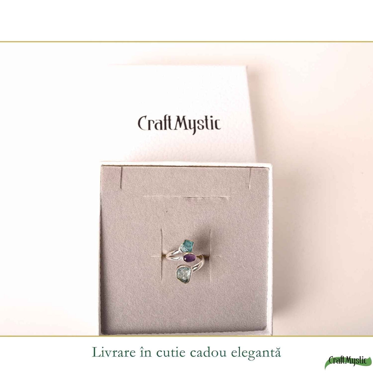 Inel Argint 925 ajustabil cu Acvamarin, Ametist si Apatit Albastru – Claritate si Calm