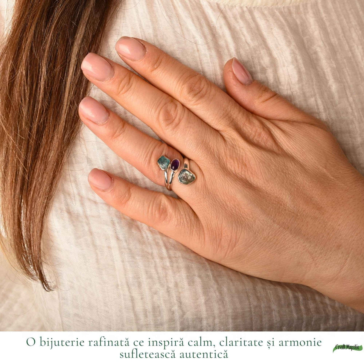 Inel cu Acvamarin, Ametist și alte cristale, Argint 925 – CraftMystic