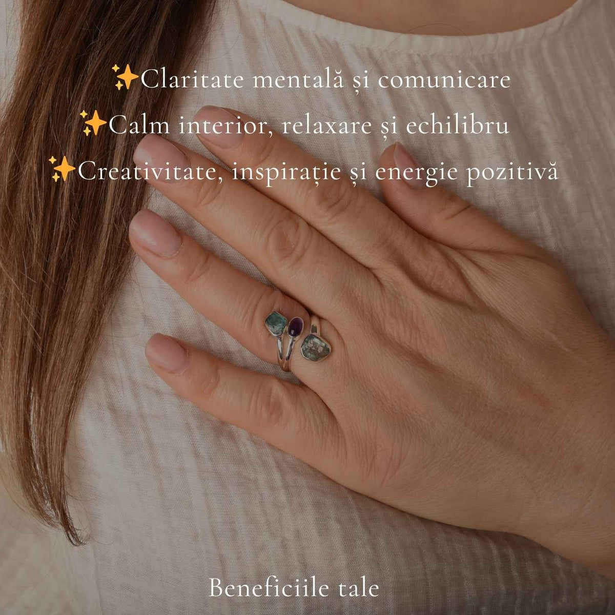 Inel cu Acvamarin, Ametist și alte cristale, Argint 925 – CraftMystic