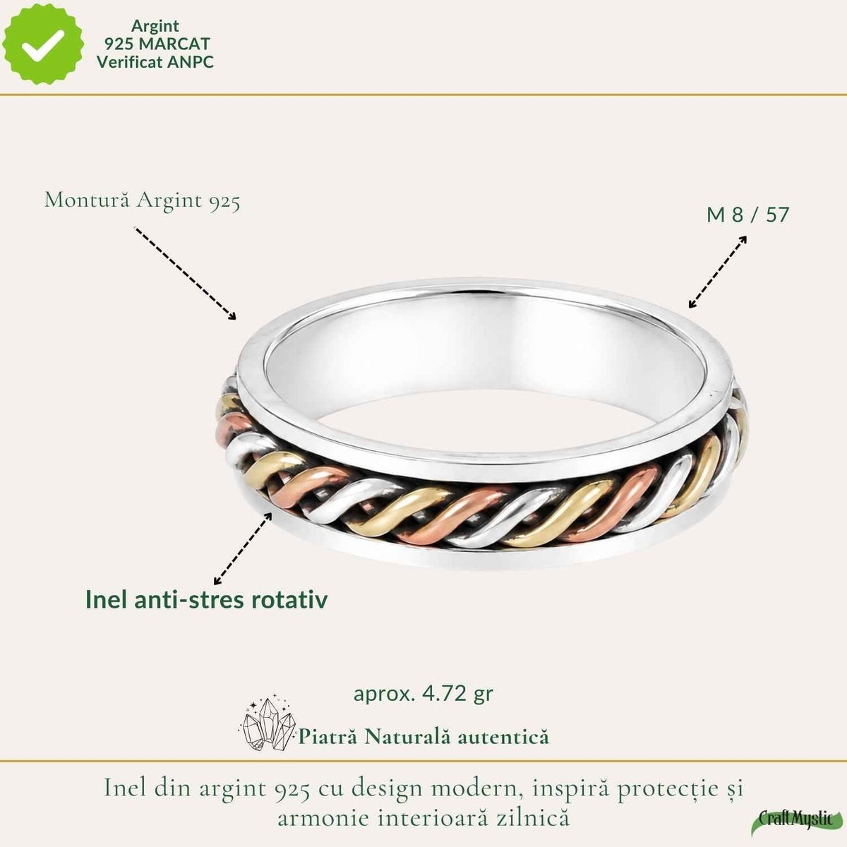 Inel Argint 925 Rotativ Anti-Stres – CraftMystic